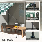 Awning 2x1.2 m with Adjustable Supports and Crank, in Aluminium, Metal and Polyester, Green and White