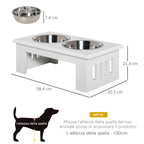Raised Dog Bowls for Small and Medium Dogs, MDF Stand with 2 Steel Bowls, White