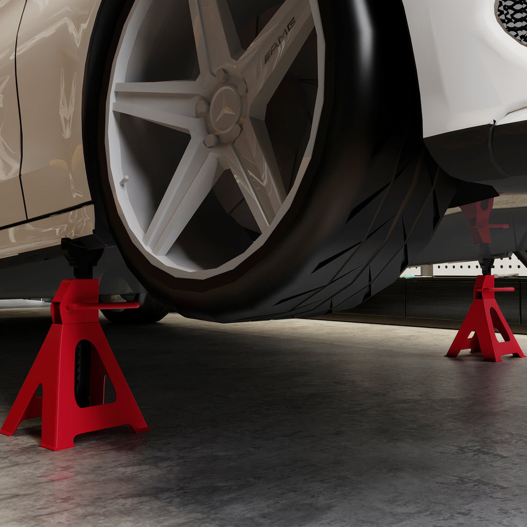 Set of 2 3-ton Car Stands Adjustable from 29-42.5 cm, Carbon Steel and Cast Iron, Red