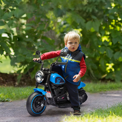 Electric Motorcycle for Children 18-36 Months in PP and Metal with Wheels and Light, 76x42x57 cm, Blue and Black