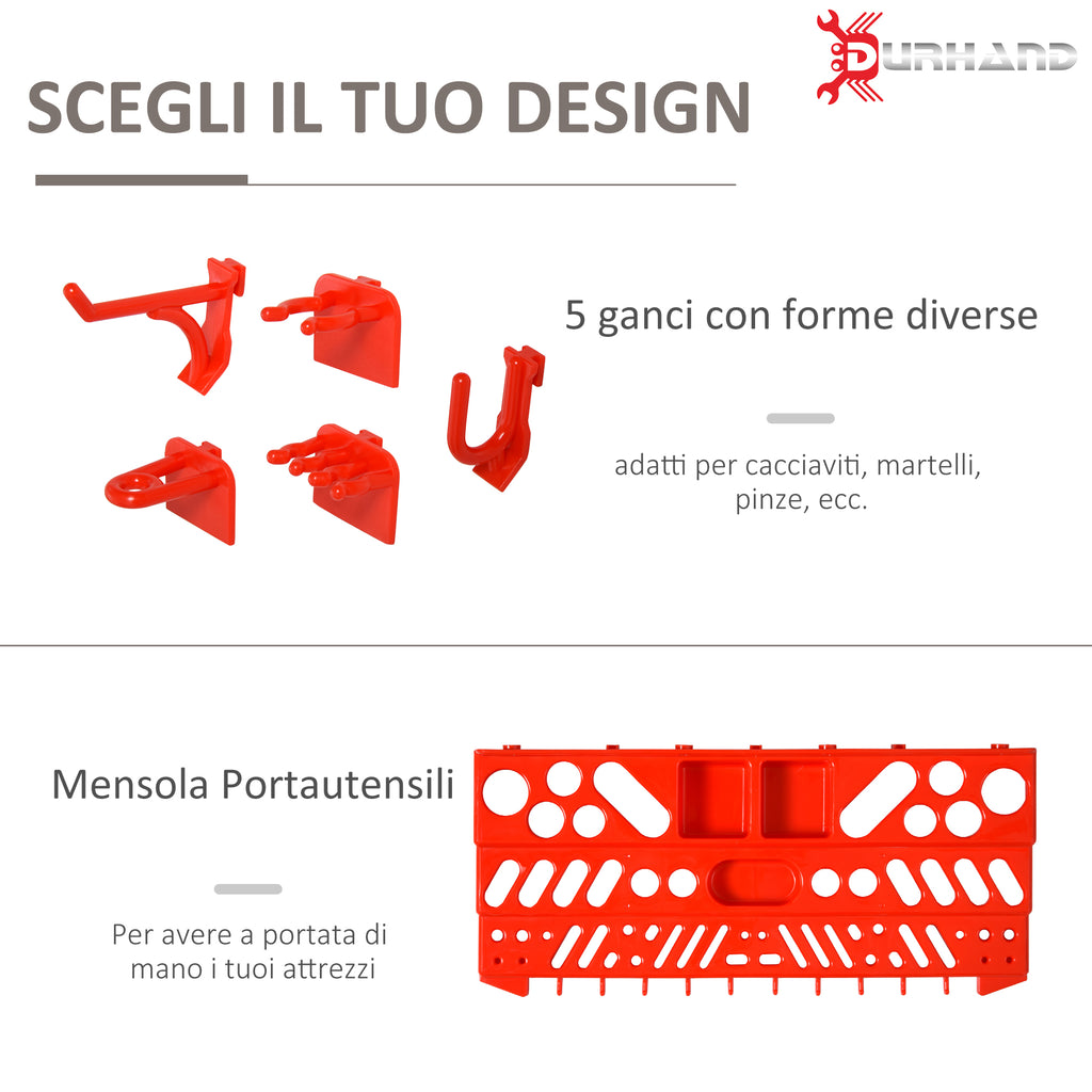 54PCS Tool Storage Box with 50 Hooks, Wall Mounted, PP, Red Grey, 95.5x23x53.5cm