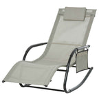 Outsunny Garden Rocking Chair with Headrest and Side Pocket, 150x62x88 cm, Black and Grey