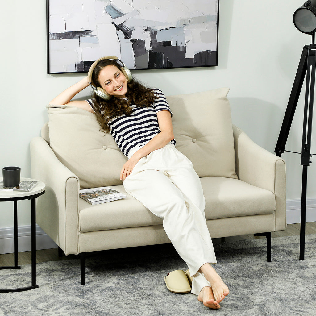 2-Seater Modern Sofa with Quilted Backrest and Velvet Upholstery, 124x73x92 cm, Cream