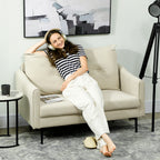 2-Seater Modern Sofa with Quilted Backrest and Velvet Upholstery, 124x73x92 cm, Cream