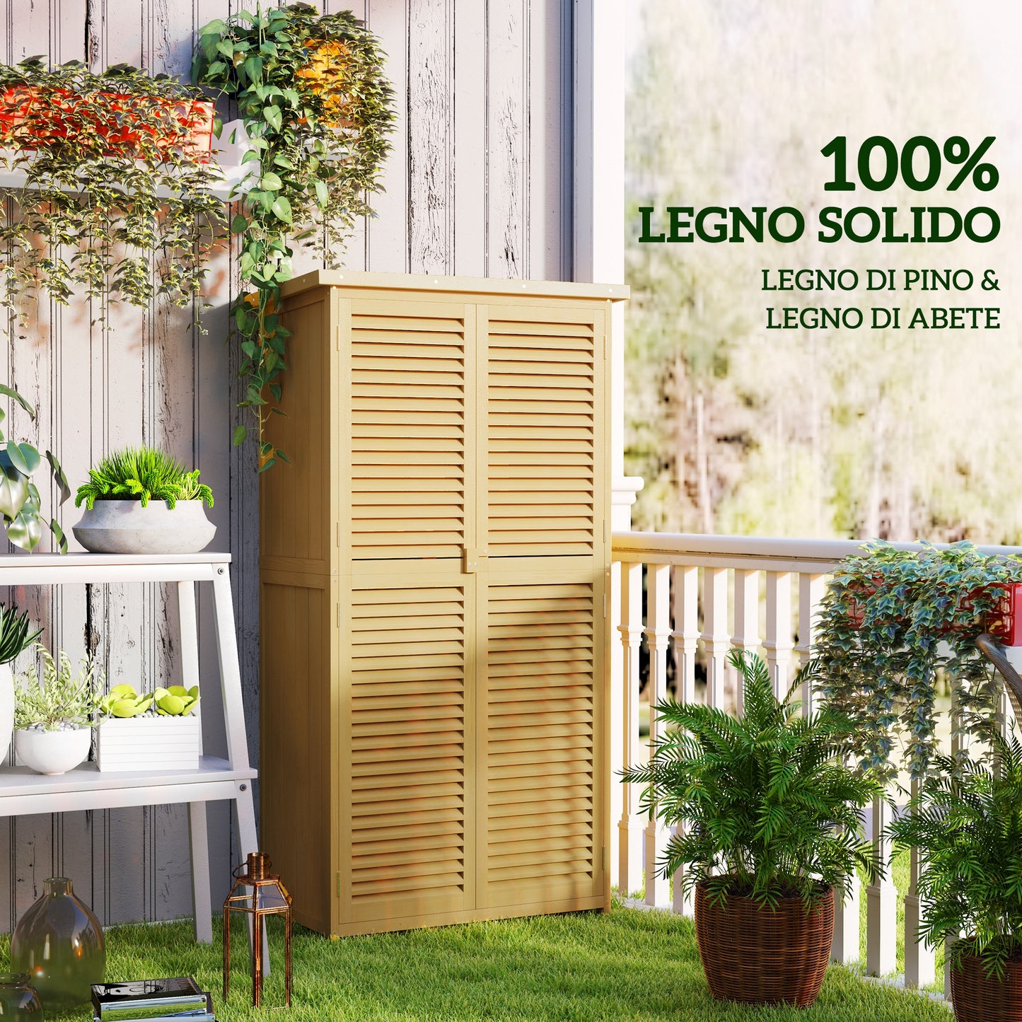 Wooden Garden Shed with Shutter Door, 87x46.5x160 cm, Yellow and Green