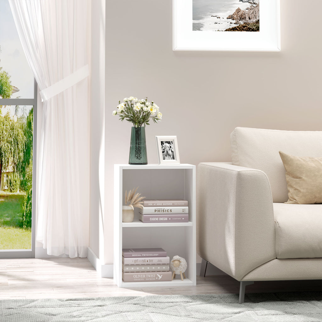 Low Wooden Bookcase, Multipurpose Cabinet Modern Design White with Adjustable Shelf 40x24x61cm