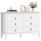 6-Drawer Bedroom Chest with Faux Leather Handles, 120x40x78 cm, White
