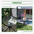 Outsunny Round Table with Tempered Glass Top Black Garden Coffee Table, ?60 x 70cm