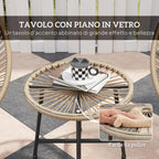 3 Piece PE Rattan and Steel Garden Set with 2 Oval Chairs and Coffee Table, Black and Wood Color