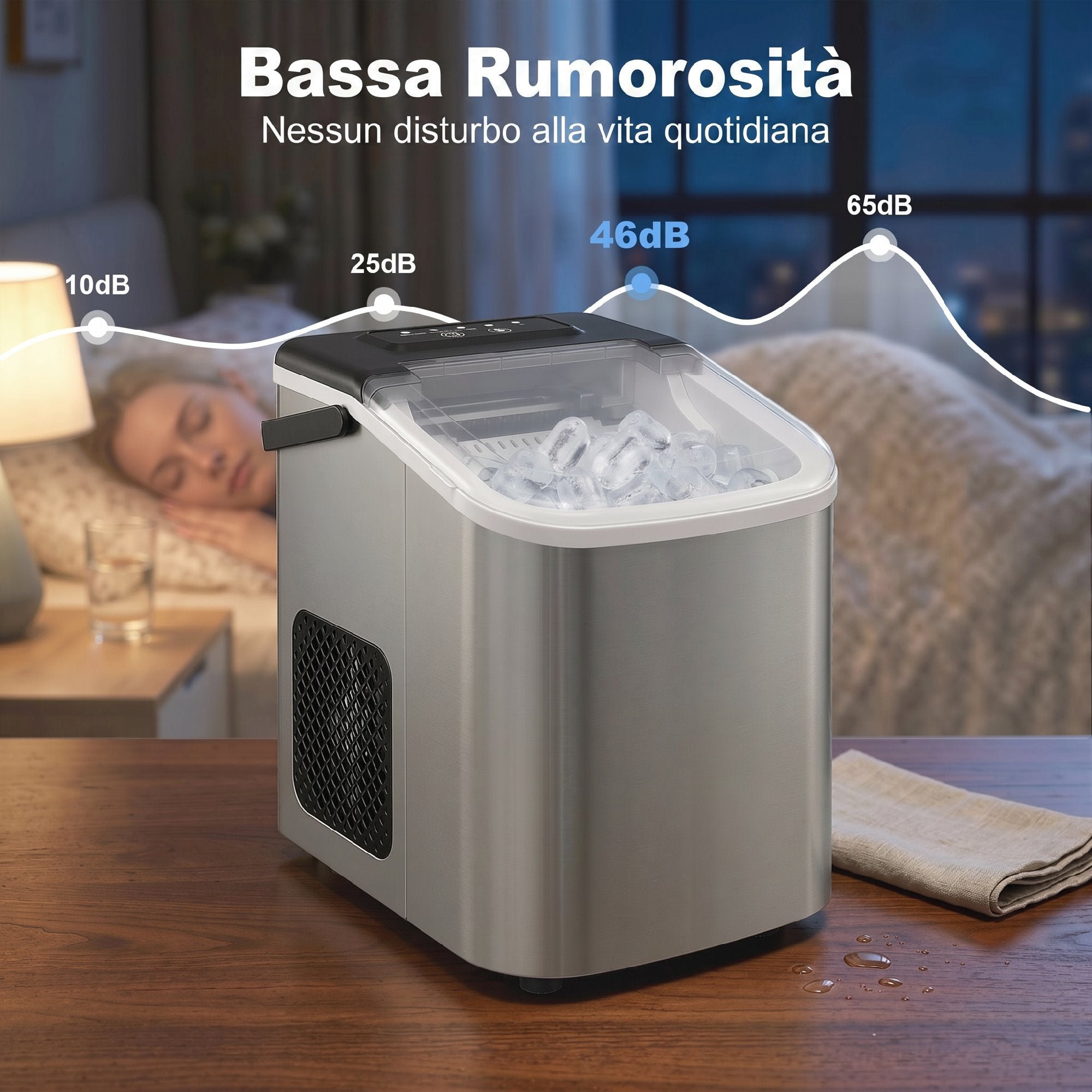 HOMCOM Ice Maker, 12kg in 24 Hours, 9 Cubes in 7-10 Minutes, 2 Sizes, with Self-Cleaning System, Silver