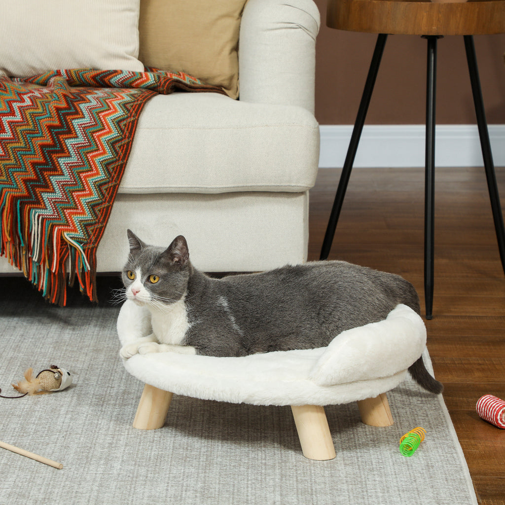 PawHut Plush Dog and Cat Sofa Bed with Removable Backrest, 47x40x20 cm, Cream