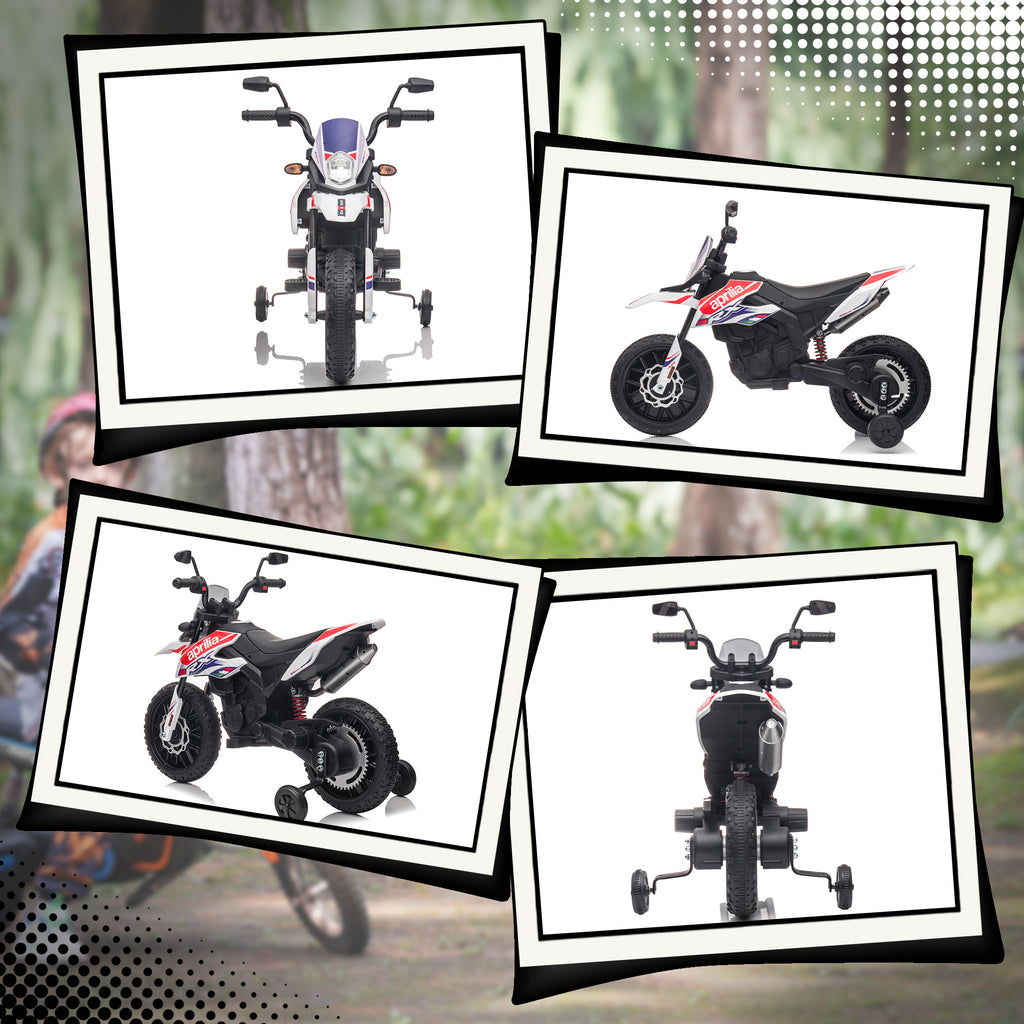 AIYAPLAY Electric Motorcycle for Children 37-96 Months with 12V Dual Motors and Removable Wheels, 30kg Capacity, White
