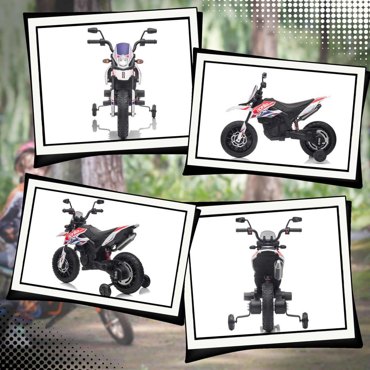 AIYAPLAY Electric Motorcycle for Children 37-96 Months with 12V Dual Motors and Removable Wheels, 30kg Capacity, White