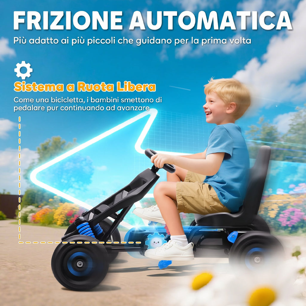 AIYAPLAY Pedal Go Kart for Kids Ages 3-6, 50kg Load Capacity, with Cup Holder and Non-Slip EVA Wheels, Blue