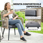 Outsunny Set of 2 Garden Chairs with Cushions and Armrests, in Steel and PE Rattan, 54x65x80 cm, Dark Grey