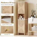 Bathroom Cabinet with Drawer, 2 Cabinets and Adjustable Shelves, Marble Effect Shelf, 41.5x30x168 cm, Oak