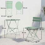 Outsunny Bistro Garden Set: Round Table and Folding Chairs for 2, Light Green.