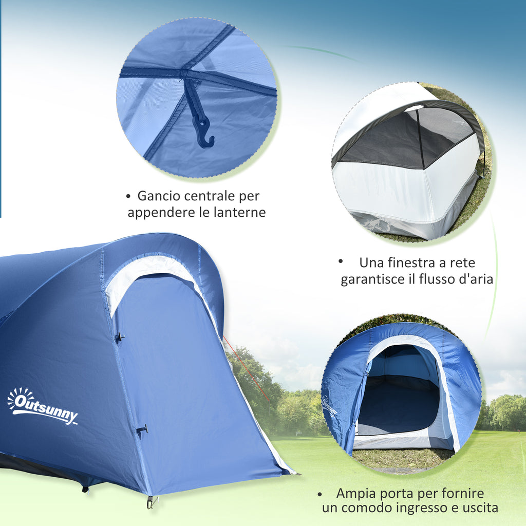 Camping Tent in Polyester and Oxford Fabric with Internal Hook and Mesh Windows, 265x140x95 cm