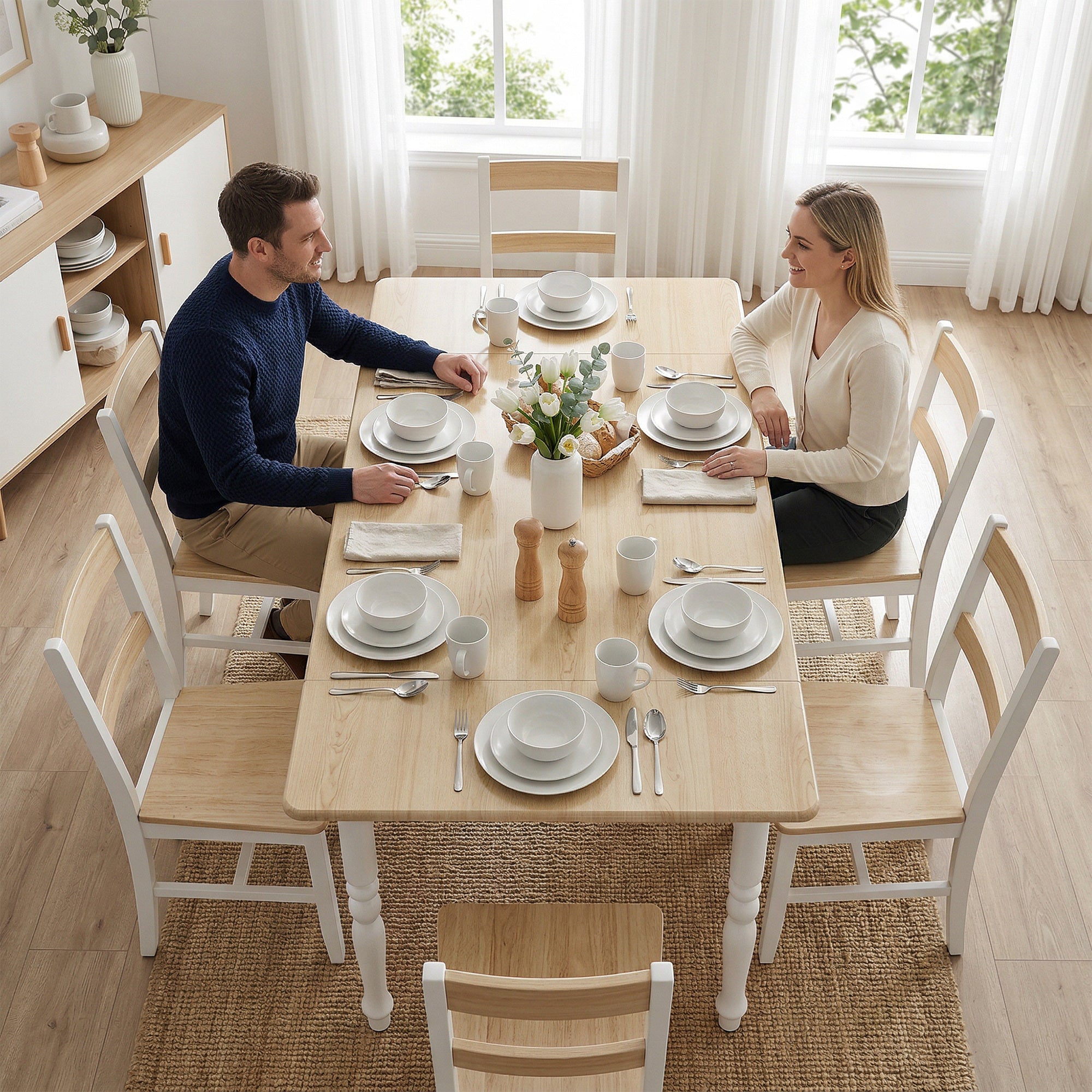 HOMCOM Folding Table for 2-6 People, Wood Effect Drop-Leaf Top, Natural Finish