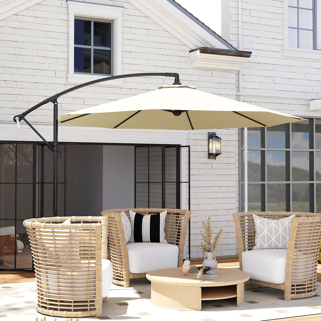 Off-Center Garden Umbrella with Cross Base Included, Metal and Polyester, 3x2.5 m, Beige
