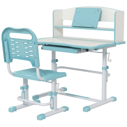 Zonekiz set for children's desk with height adjustable chair and tilted plan, age 6-12 years, blue - Borgè