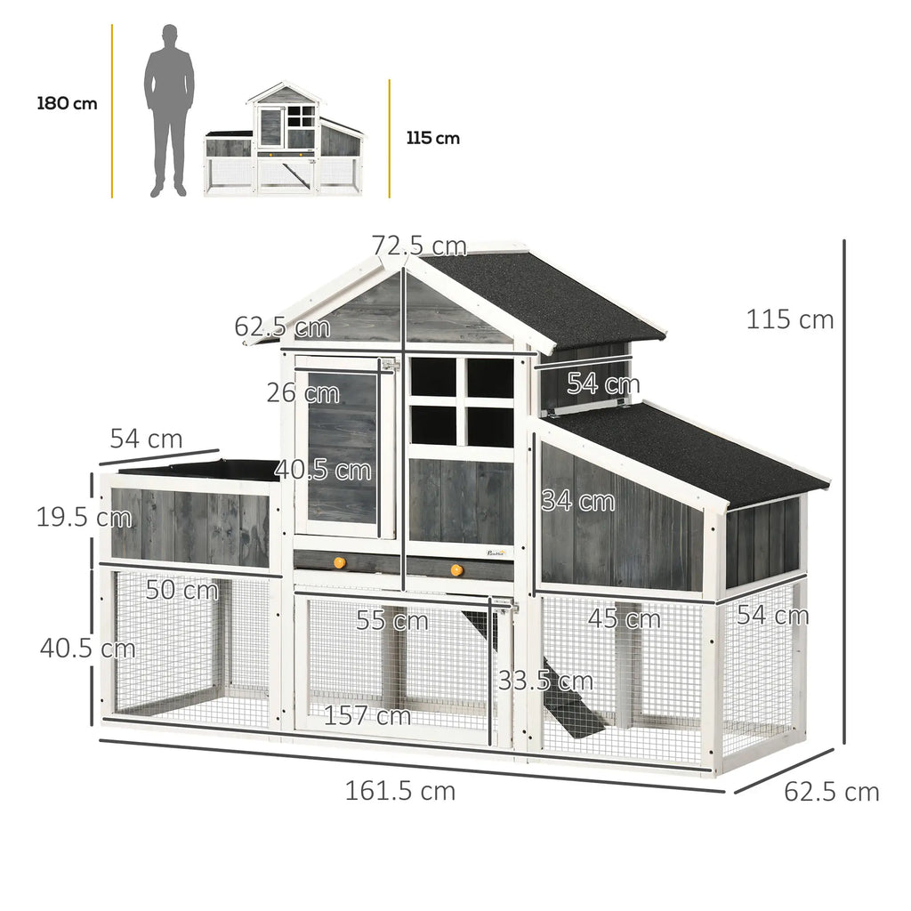 Wooden Chicken Coop with Open Area, House and Nest, 161.5x62. 5x115cm, Grey - Borge' Group Limited