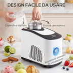 Ice Cream Maker with Built-in Compressor 1.5L, Soft and Hard Modes, Auto-Keep Cold Function, White