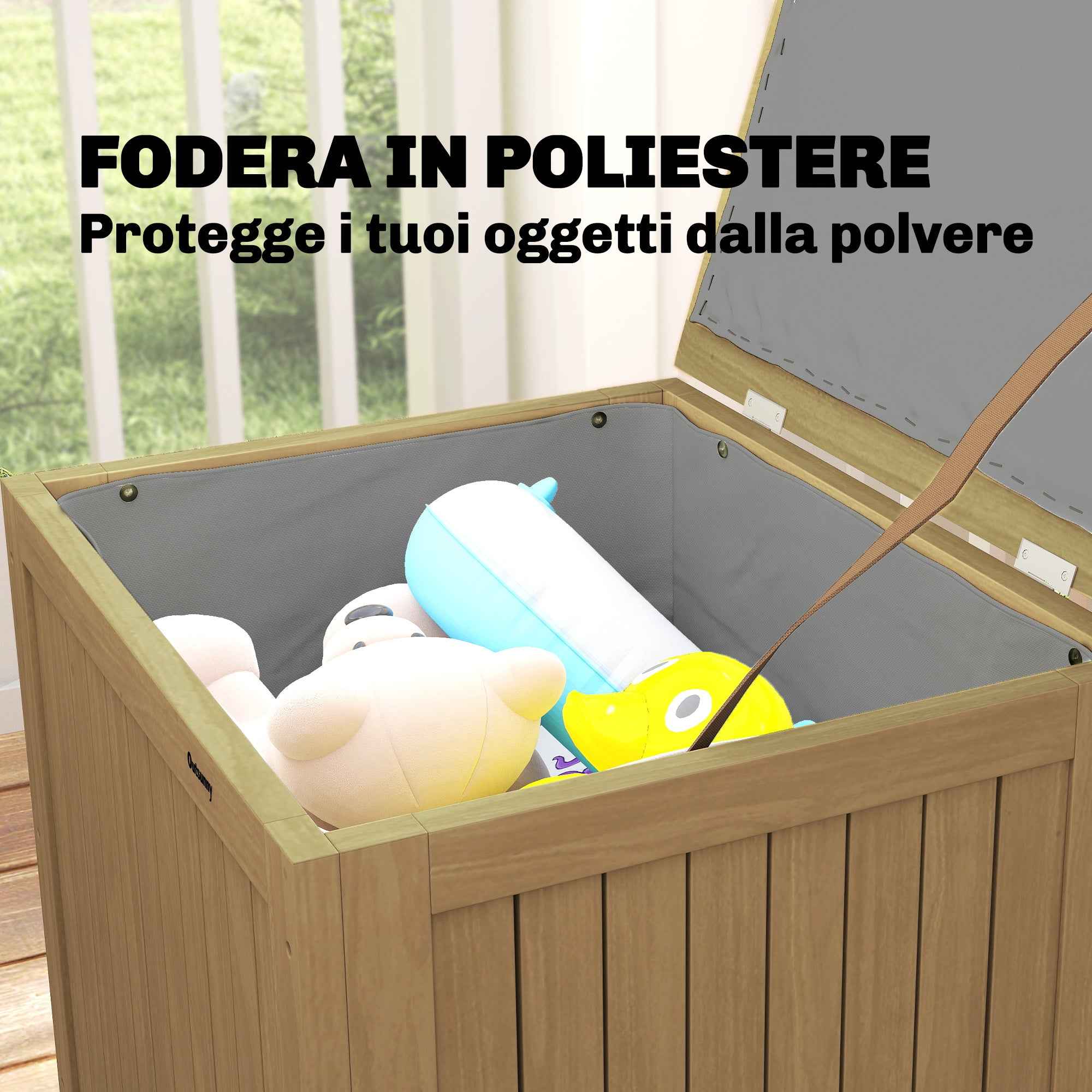 Outsunny 130L Outdoor Storage Chest with Lid, Hinges and Strap, Wooden, 63x51x58.5 cm, Brown
