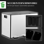 HOMCOM 3-Compartment Waste Bin, Silver