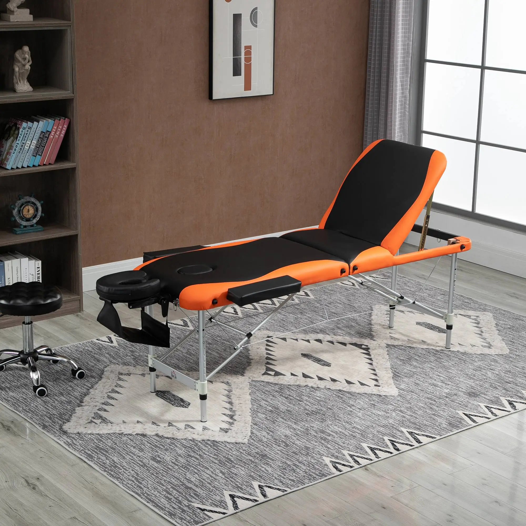 Foldable Massage and Beauty Table / Couch with Adjustable Height, Professional Massage Bed in Aluminum and Plastic, 215x60x61-84 cm, Black and Orange - Borge' Group Limited