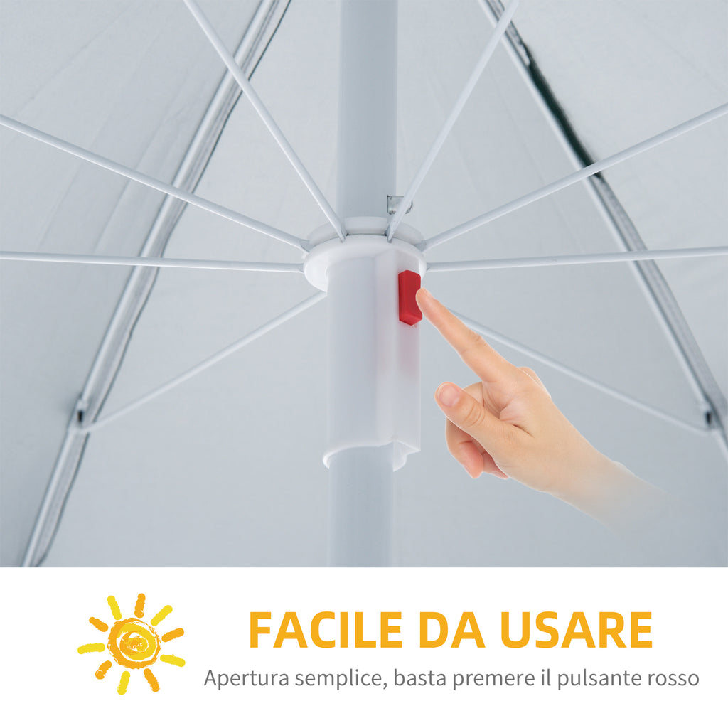 Beach Umbrella with Integrated Awning, in Metal and Polyester, Ø220x220 cm, Blue