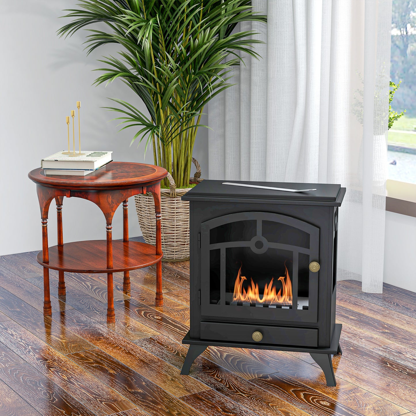 Classic Style Bio Ethanol Fireplace in Steel, 1.2L Burner for 3 Hours of Duration, 45x28x54cm, Black