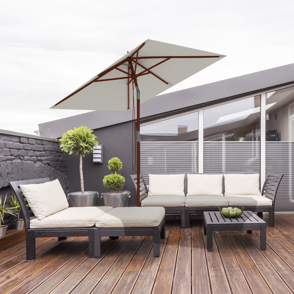 Rectangular Tilting Umbrella 2x1.5 m with 6 Ribs and Rope Opening, in Bamboo and Beige Polyester