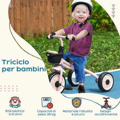 Children's Tricycle for 2-5 Years with Adjustable Seat and Bell, 70.5x50x58cm, Pink