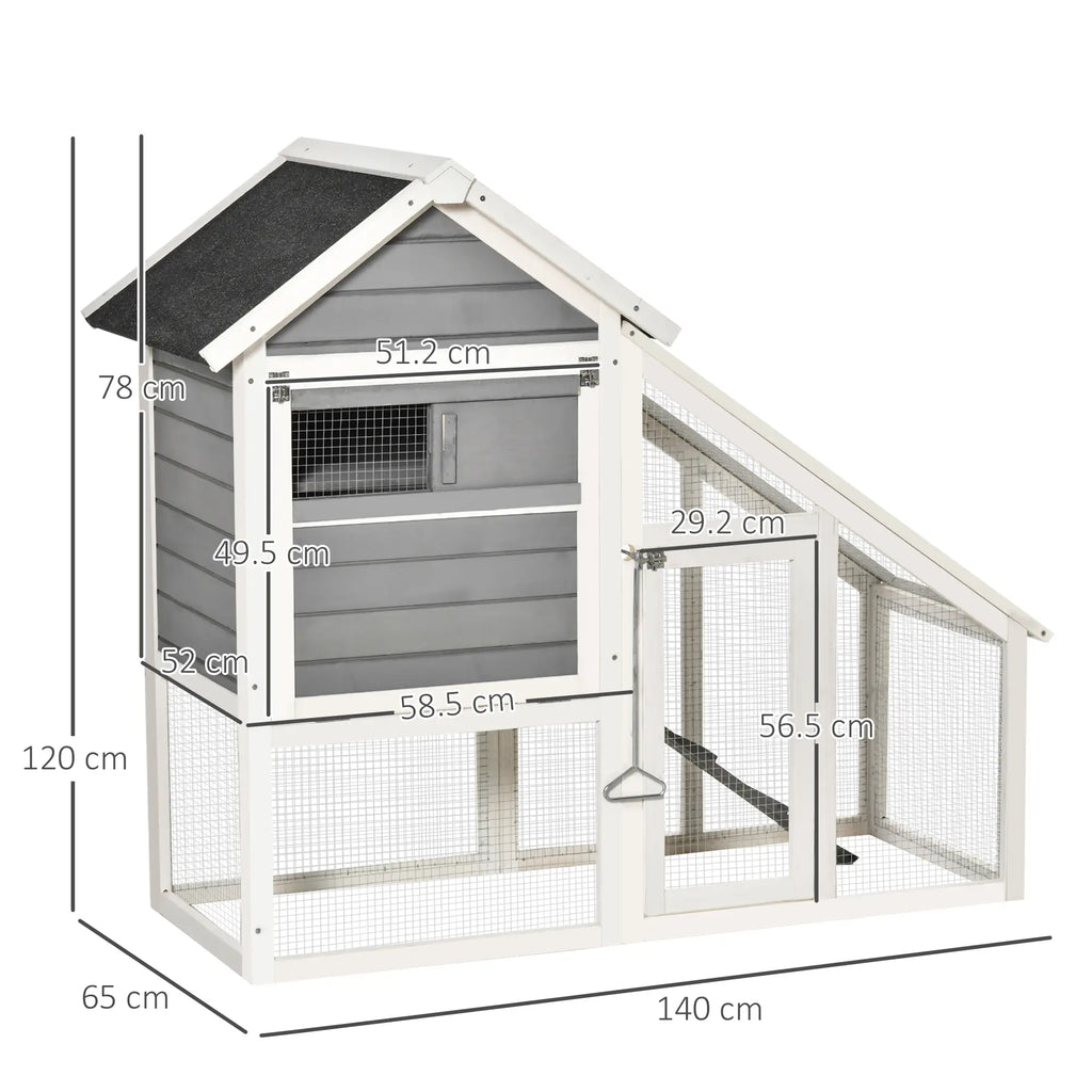 Wooden Rabbit Hutch with Open Area and Ramp, Rabbit Cage with Removable Bottom and Doors, 140x65x120 cm, Grey - Borge' Group Limited