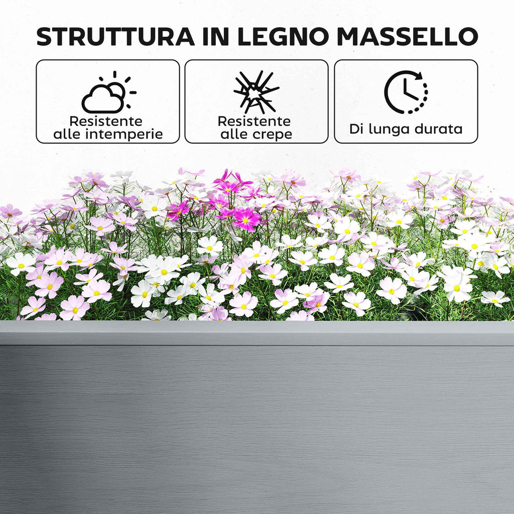 Outsunny Raised Planter with 2 Side Pots and Tool Shelf, in Fir Wood, 149x46x76 cm, Grey