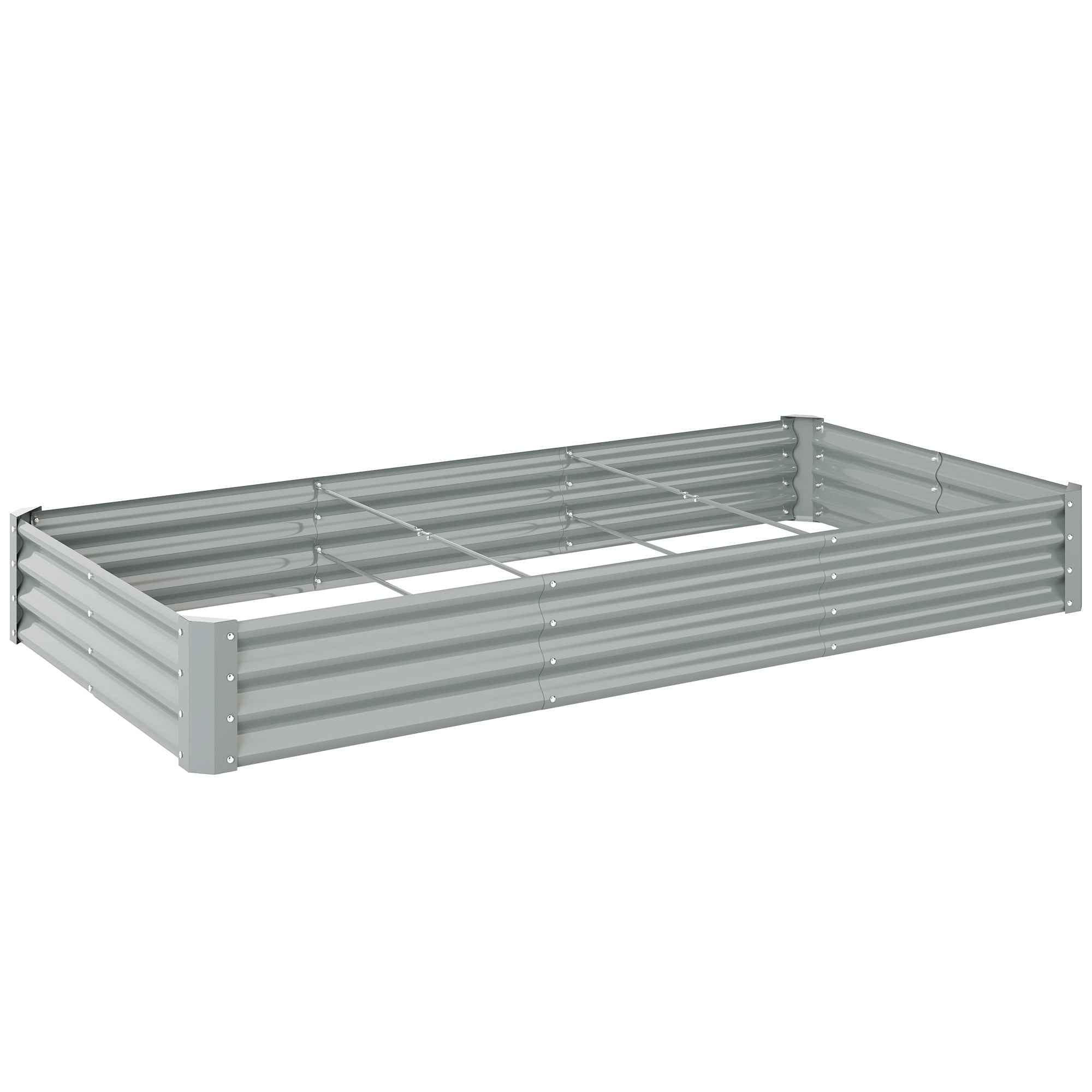 Outsunny Outdoor Steel Planter with Open Bottom and Reinforced Edges, 240x120x30 cm, Silver