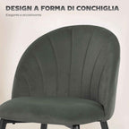 Set of 2 Upholstered Dining Chairs with Shell Backrest in Velvet, 52x55x79 cm, Grey