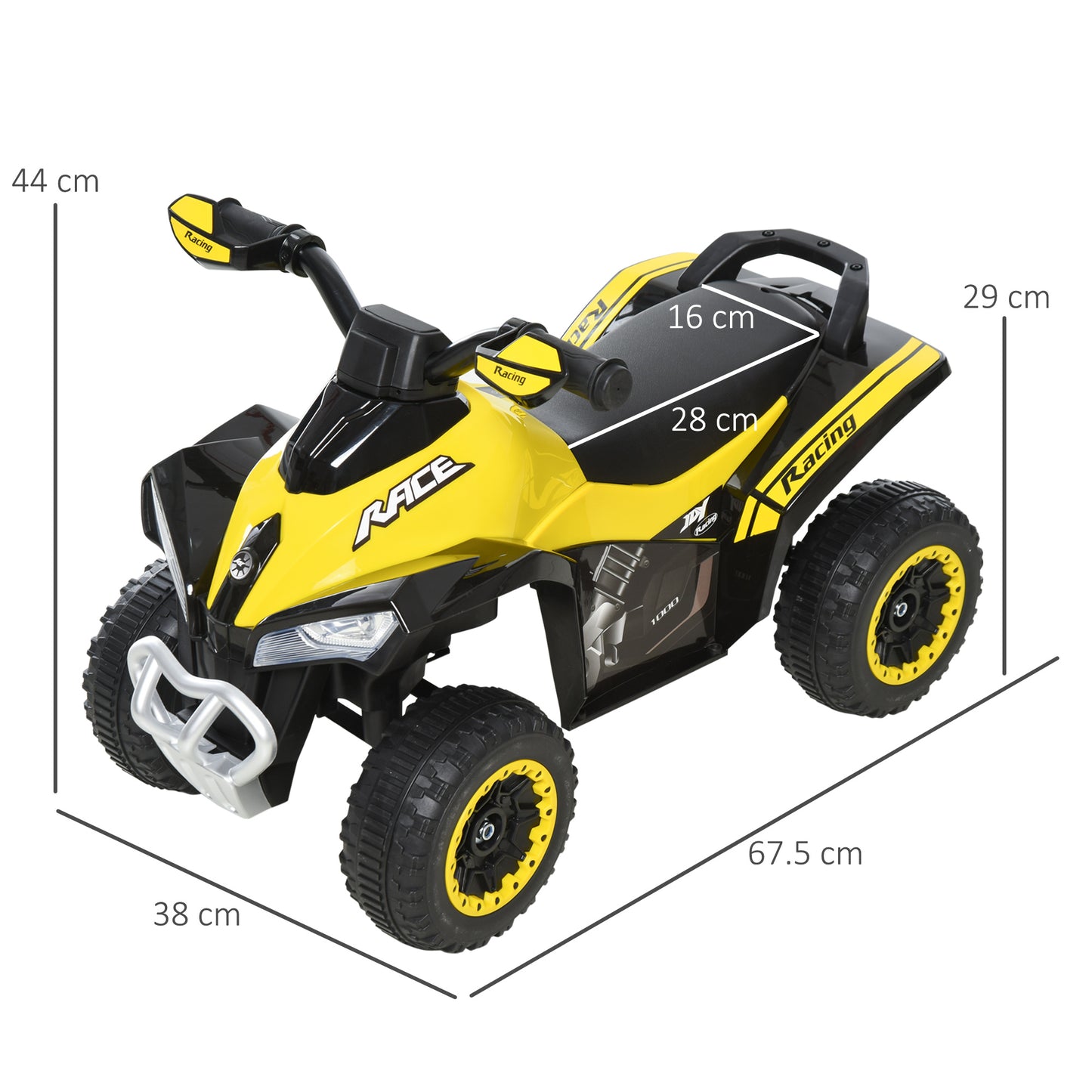 HOMCOM Quad for Children 18-36 Months Manually Pushed with Integrated Wheels, in PP and Metal, 44x67.5x38 cm, Yellow