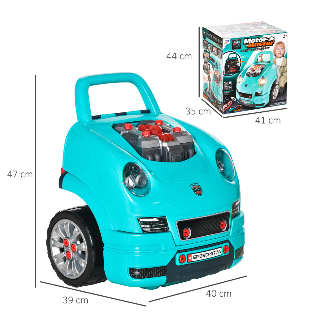 61-Piece Toy Truck Workshop for Children 3-5 Years Old with Handle, in ABS and PP, 40x39x47 cm, Black and Blue