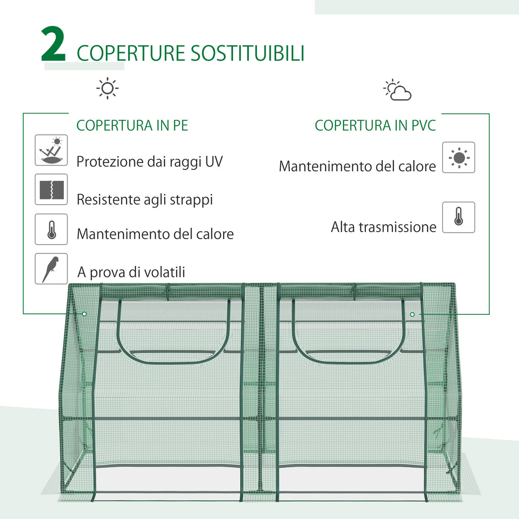 Outsunny Greenhouse for Vegetables and Vegetables with 2 PE and PVC Covers, Steel Structure - Green 180x90x90cm