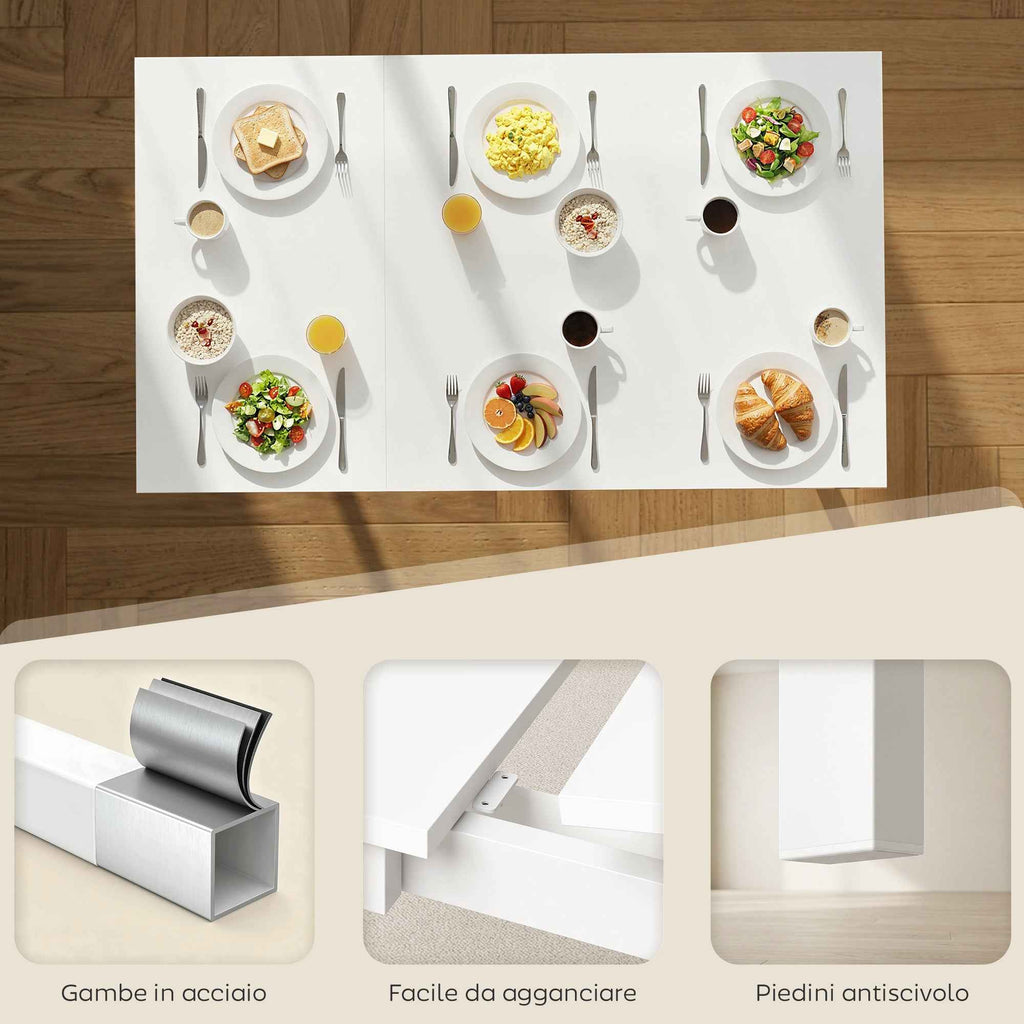 Space-Saving Rectangular Extendable Dining Table, 80-120cm, White