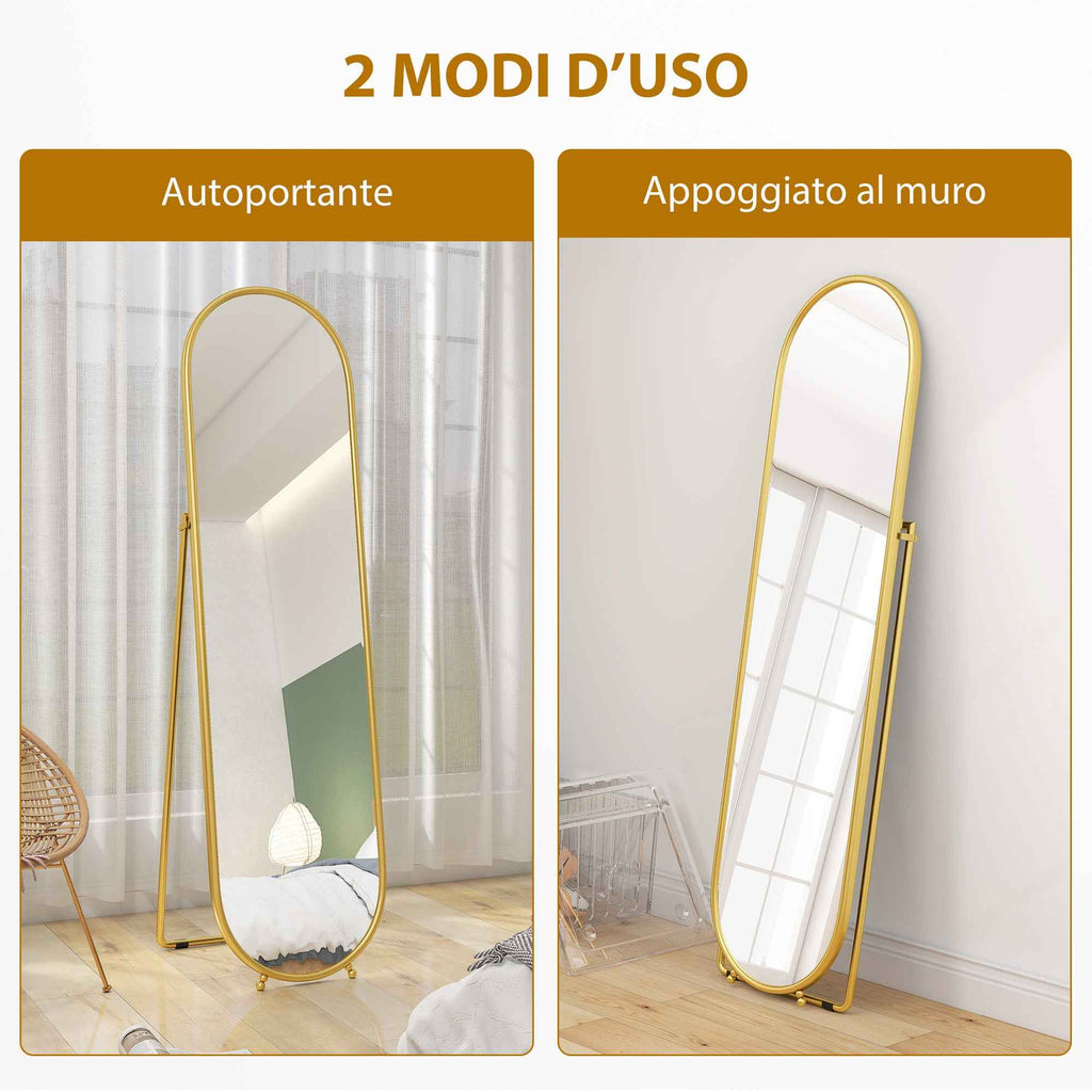 HOMCOM Full-Length Floor Mirror with Folding Stand, Glass and Metal, 50x4x180 cm, Gold