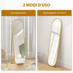 HOMCOM Full-Length Floor Mirror with Folding Stand, Glass and Metal, 50x4x180 cm, Gold