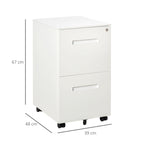 Office Drawer Cabinet with Wheels, 2-Drawer File Cabinet with Lock and 2 Keys in Steel, 39x48x67cm, White