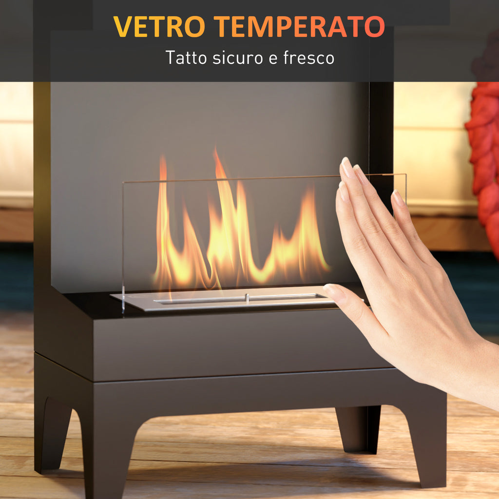 Freestanding Bioethanol Fireplace with 0.9L Burner and 3.3 Hours Burn Time, 38x22x54 cm, Black