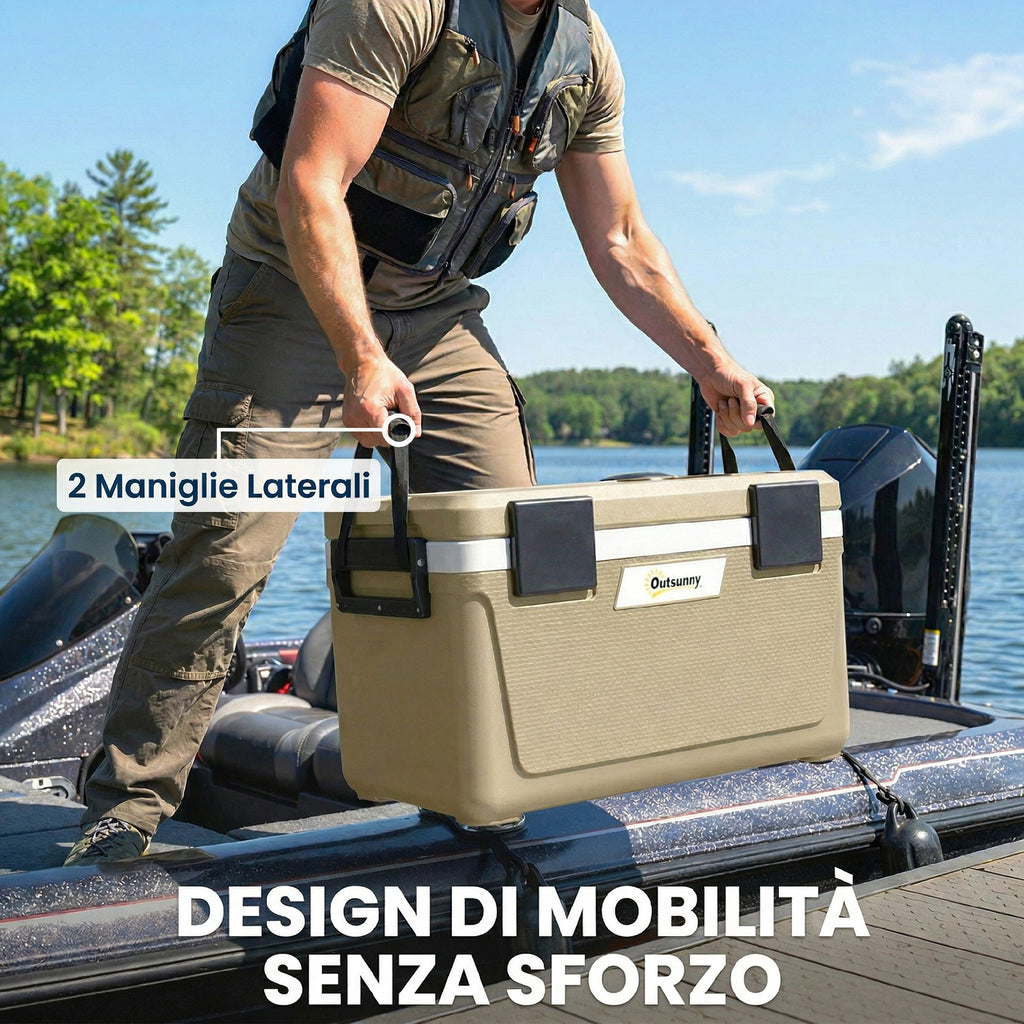 Outsunny 42.6L Insulated Portable Cooler Box with Handle, 66.6x38.5x40 cm, Khaki