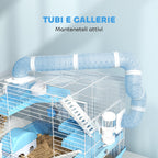 3-Story Hamster Cage with House, Wheel, Food Bowl, Bottle and Tubes, Light Blue