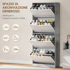 HOMCOM Space-Saving Modern 4-Door Shoe Rack for 16 Pairs of Shoes, 62.5 x 26 x 156 cm, Cement Grey