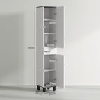 Bathroom Column Cabinet with 2 Cabinets with Adjustable Shelves and Drawer, 34x32x190 cm, White